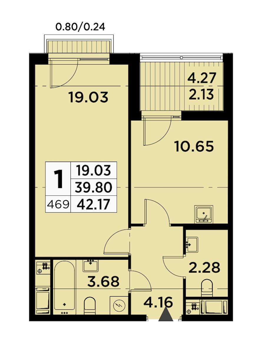 1-комнатная квартира 42.17 м², 12/14 эт., ЖК «GloraX City Zanevsky»